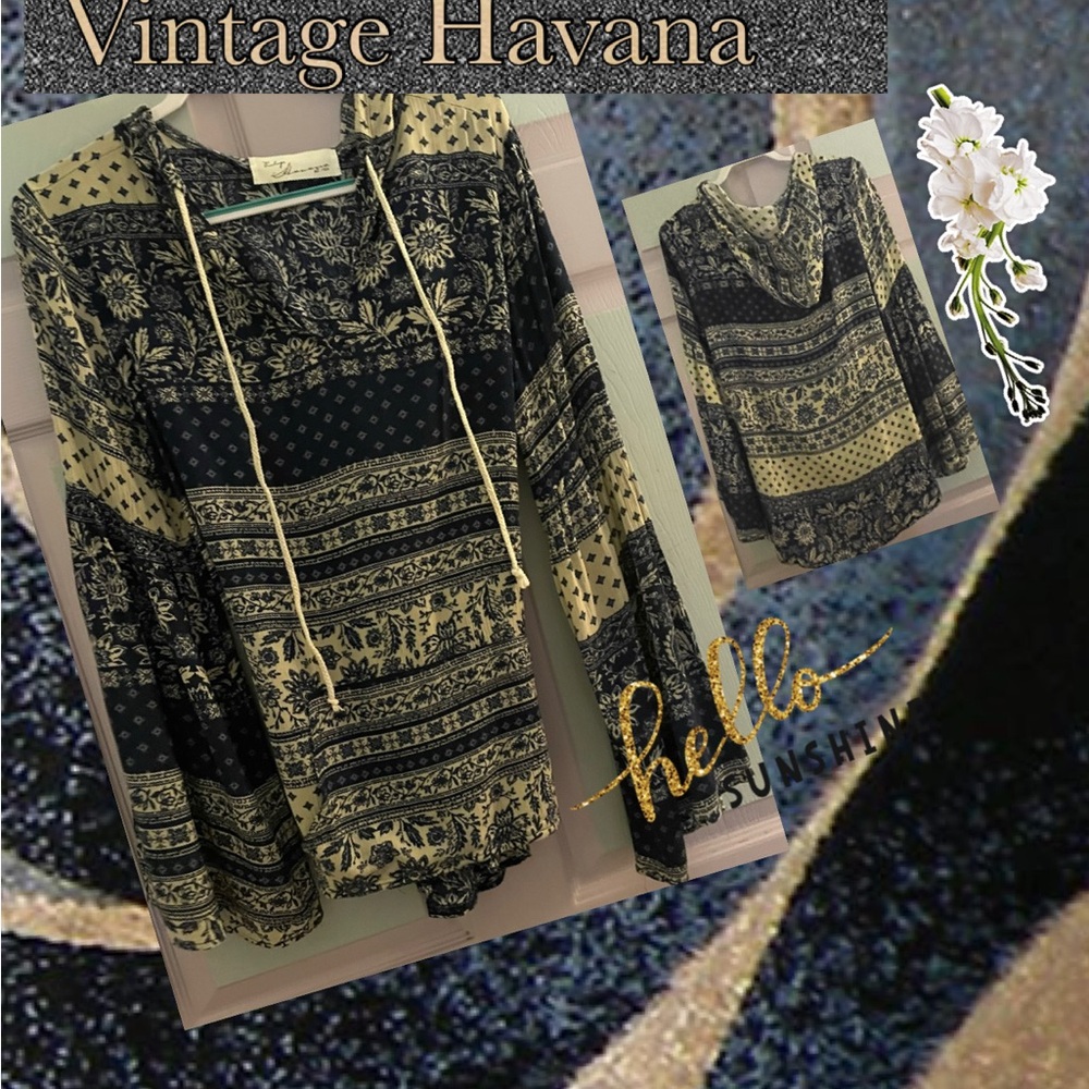 Vintage Havana Navy and Cream Boho Hoodie